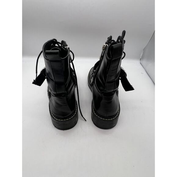 Pull & Bear Black Combat Moto Boots Laces Buckles size 39 Ankle Boots - Fair - Picture 10 of 11